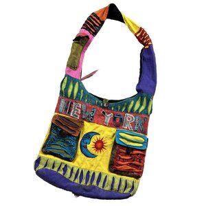 Cotton Patchwork New York Crossbody Shoulder Bag Purse Hippie Boho Razor Cut